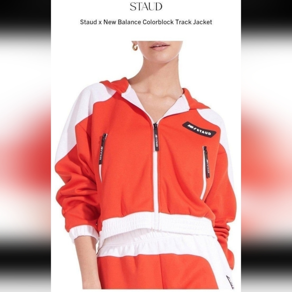 NWT New Balance NB/STAUD Women's Ltd Red and White Oversized Track Jacket SMALL